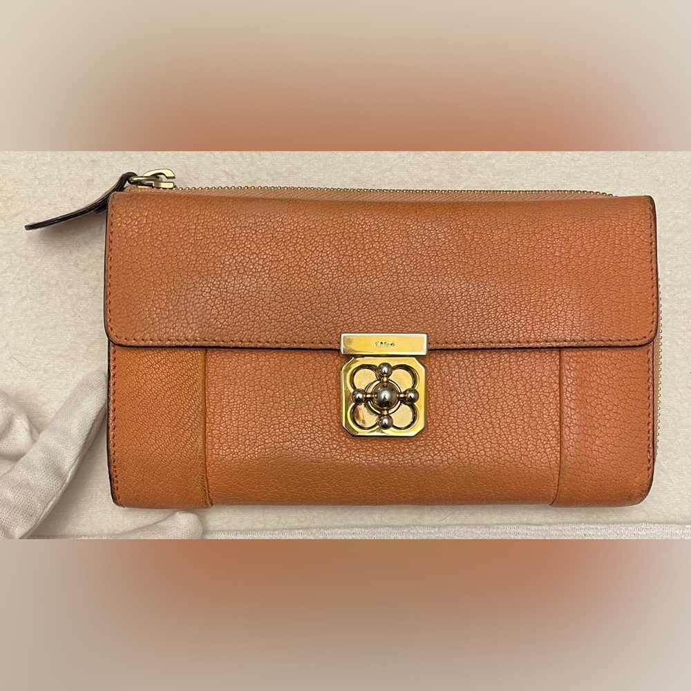 Chloe Authentic Vintage Peach Leather Zippered Long Wallet
